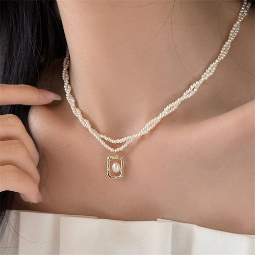 Minimalist Design Double Pearl Knot Necklace with a Sense of Luxury, Exclusive and Light Luxury Women's Necklace, Popular Wholesale