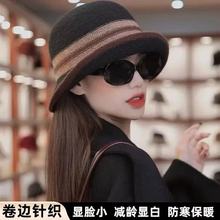 渔夫帽秋季新款英伦风气质帽子女卷边冬天防寒保暖显脸小优雅礼帽