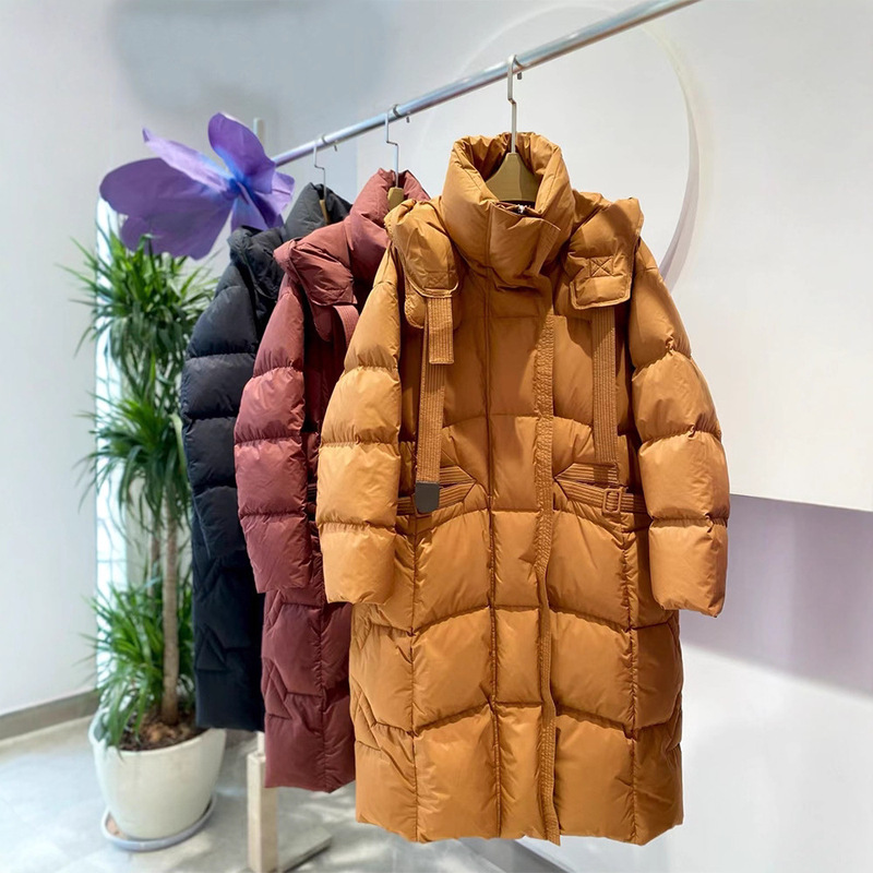 Long Ribbon High-End Thickened Loose Plus-Size Over-The-Knee Coat with White Duck down Women's Fashion down Jacket