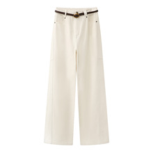 现货 2025冬季款女休闲时尚百搭高腰配腰带白色牛仔裤RL91302088