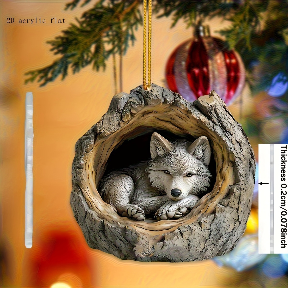 2D平面树洞中的狼亚克力挂饰圣诞节感恩节家居装饰工艺品