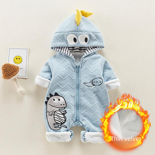 Baby Bodysuit Spring Collection 2024 New Gender-Unisex Cartoon Dinosaur Newborn Baby Fleece Warm Outerwear