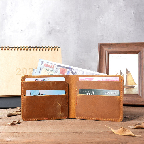 1060 Men's Crazy Horse Leather Wallet Genuine Leather Wallet Card Case Simple Retro European and American Style Foreign Trade Amazon AliExpress