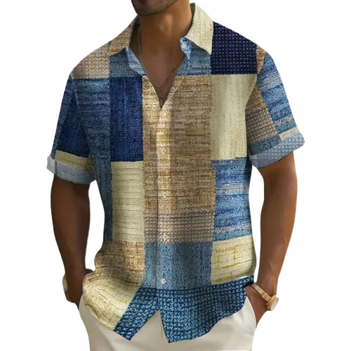 Cross-border independent station new fashion floral shirt summer men's clothing printed stand-up collar short-sleeve shirt Hawaiian shirt