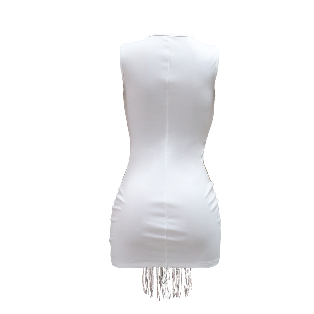 Sequin See through Tassel Dress Women Sexy Sheath Slim Sleeveless Women