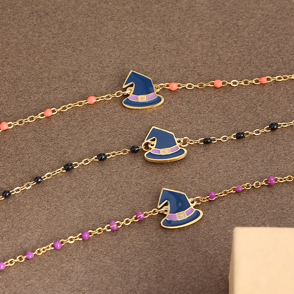 304 Stainless Steel Material Halloween Festival Funny Witch Hat 304 Stainless Steel Bracelets In Bulk Stainless Steel Bracelets Halloween