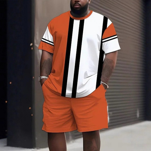 Fashionable New 3D Digital Printing Men's Short Sleeve T-shirt + Shorts Set with Fashionable Multi-color Prints