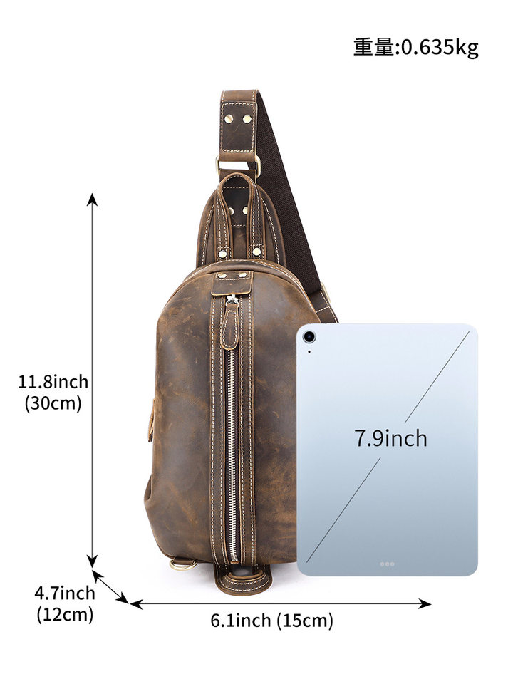 Túi đeo trước ngực nam da bò thật cổ điển Marante dung tích lớn, đựng vừa laptop 10 inch — Màu cà phê, Màu đen