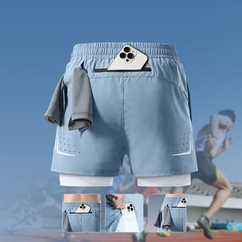 Sports Running Shorts Men's Cycling Marathon Summer Quick-Drying Fitness Equipment Lined Fake Two-Piece Training Three-Point Pants