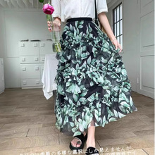 跨境甜美仙女风显瘦碎花半身裙子女 新款印花网纱蓬蓬A字蛋糕裙