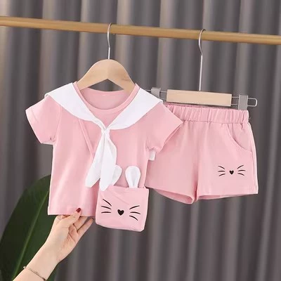 Детская летняя одежда, комплект для девочки, детская одежда, 5 лет, с коротким рукавом, интернет-знаменитость, стиль вестерн