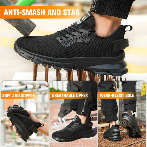 2024 New Lightweight Knit Protective Shoes with Steel Toe Cap, Anti-Punch and Anti-Piercing, Cross-Border Comfort Work Shoes