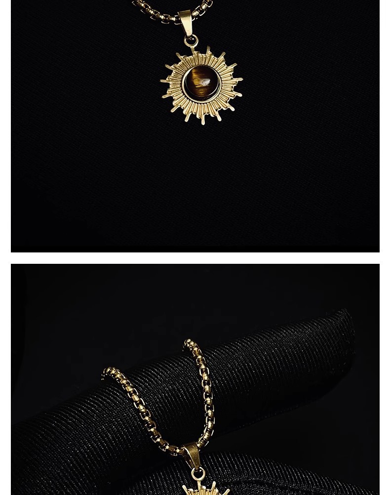 Sunflower Pendant Necklace With Tiger Eye Stone For Men_voghion.com