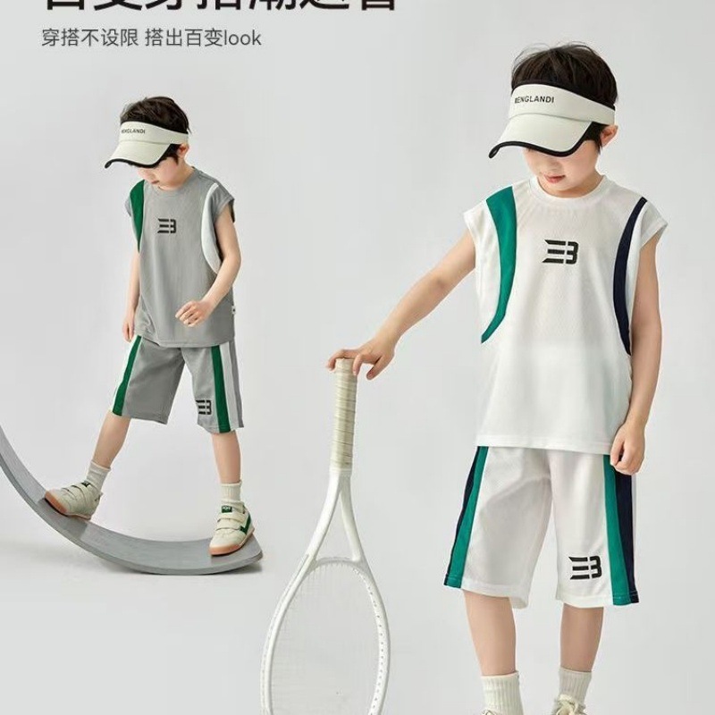 Boys' Quick-Drying Suit 2025 New Kidsren's Summer Sleeveless Vest Medium and Large Kidsren's Summer Sports Handsome Two-Piece Set