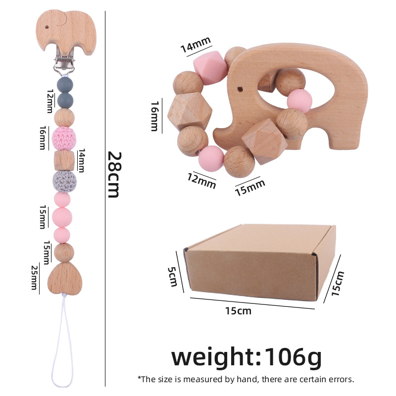 Nuevo bebé de dibujos animados elefante mordedor calmante bebé elefante chupete clip silicona anti-gota Cadena de dos piezas conjunto de juguete