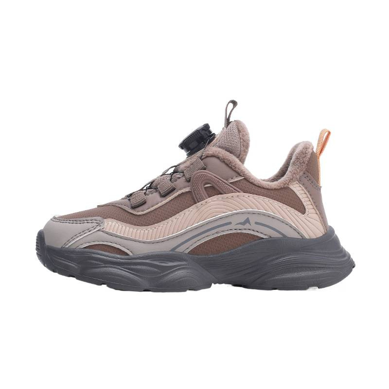Fábrica de fuente de niños botón rotativo calentamiento zapatos de invierno al aire libre con piel antideslizante zapatos deportivos de suela gruesa