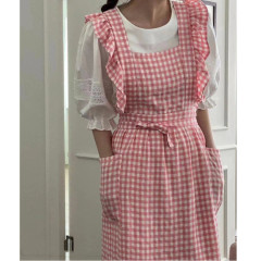 Cross-border French-style Retro Ruffled Apron in Plus Size, Plus-Grand Checkered Design—Perfect for Baking, Art & Design, Nail Styling, and Floral Arrangements