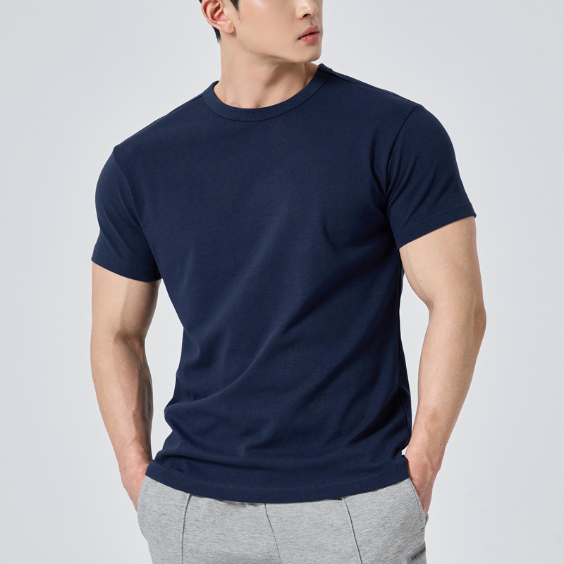 Fitness Sports round neck men's short sleeve stretch breathable slim fit slim-fit cotton T-shirt outdoor workout quarter sleeve