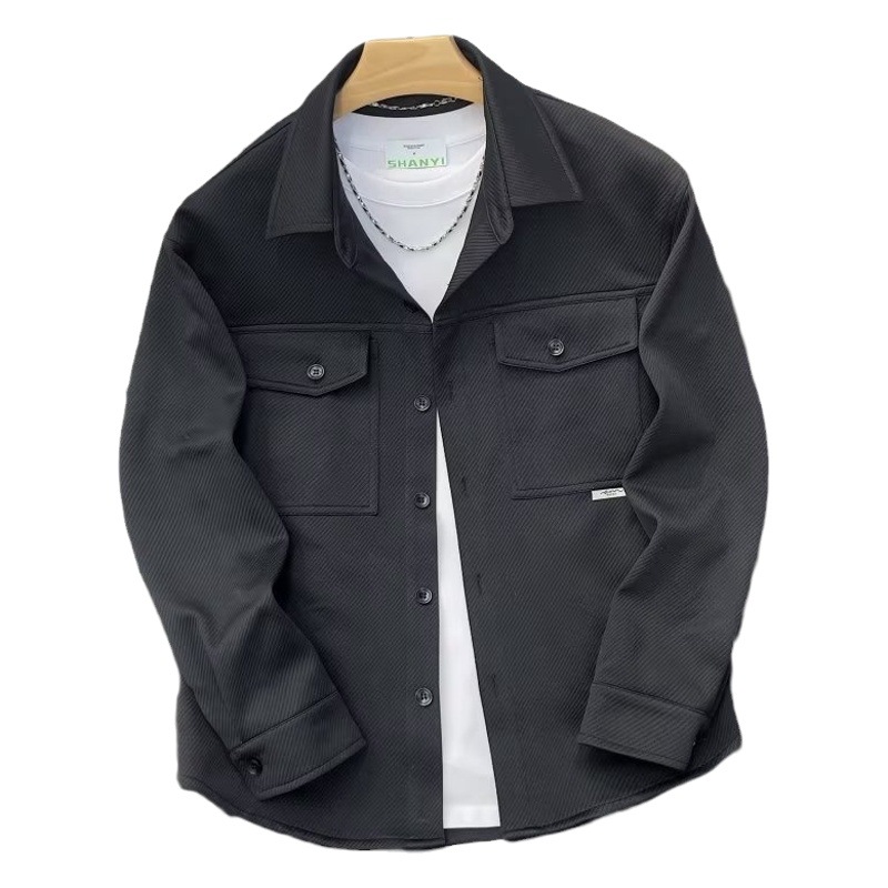 2023 Otoño Nueva textura de la camisa de los hombres de solapa de moda Bolsillo simétrico abrigo de los hombres de moda