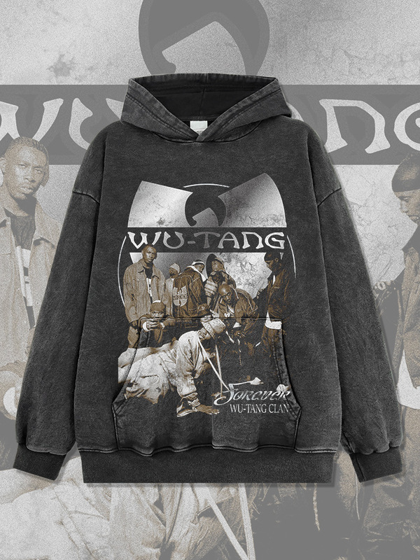 Cross-border American hip-hop Wu-Tang printing retro 420G batik hooded vests high street washed vests ins