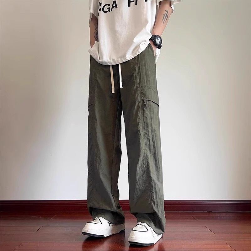 冰丝工装裤新款夏季休闲裤直筒宽松潮流口袋拉链运动男士休闲长裤|undefined