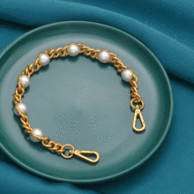鎏金色珍珠包鏈條手提鏈裝飾鏈鑲嵌金屬箱包五金配件鋁短鏈鏈子