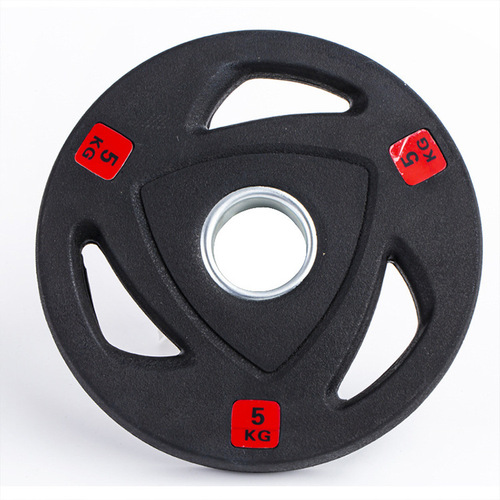 Manufacturer wholesale weightlifting three-hole flying bell plate commercial gym barbell film coated cast iron barbell film