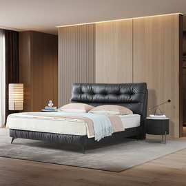 软床批发主卧真皮床软包床头层牛皮小户型高箱齐边床实木床家用