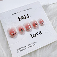 珍珠法式晕染手工点钻美甲坠星河高端纯欲风穿戴甲甲片成品批发