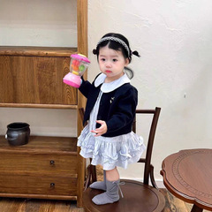 奶油秋季套装小女孩连衣裙洋气针织开衫女童秋装衣服外套连衣裙