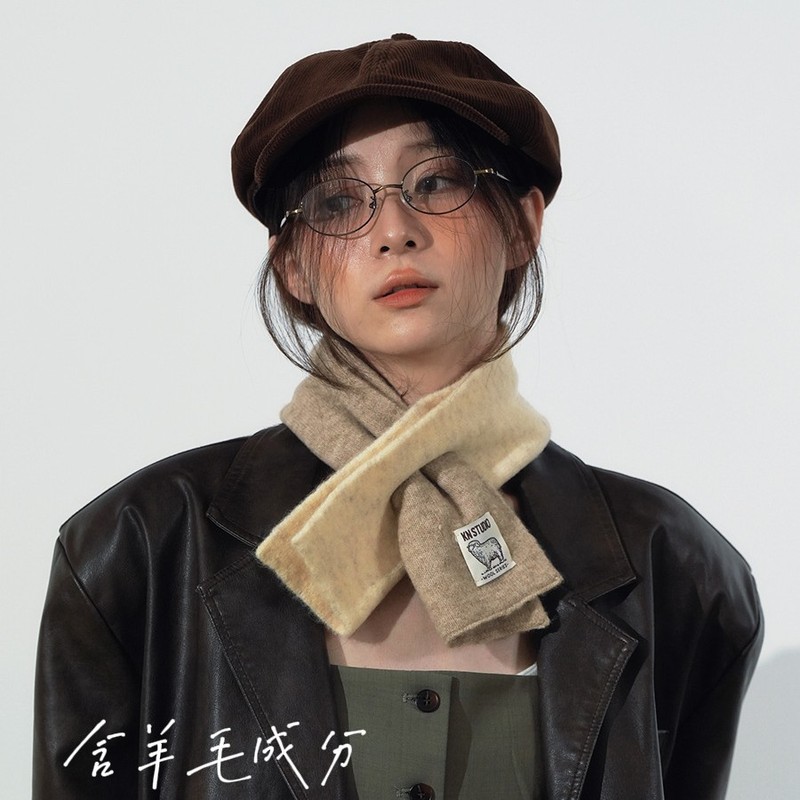 懒十字小围巾色块羊毛混纺多用途温暖的家庭围巾简单的秋冬针织皮|undefined