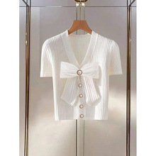 A 73384 Minimalist Bow White Knit Top �䵭��������ɫ��֯��