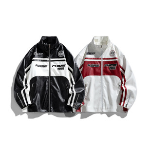 Cross-Mirror Foreign Trade Time Casual Stand-Up Collar Splicing Fashionable Autumn and Winter Leather Jacket