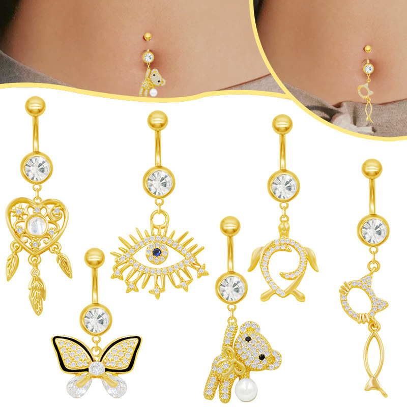 gatte European American Cross-border Full-diamond Bear And Evil Eye DIY High-end Piercing Navel Rings Are Hot-selling_voghion.com