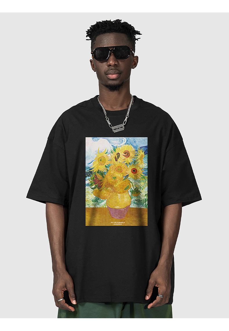 Mode américaine peinture à l'huile à manches courtes t-shirt hommes demi manches coton ample oversize Couple costume T-shirt_voghion.com