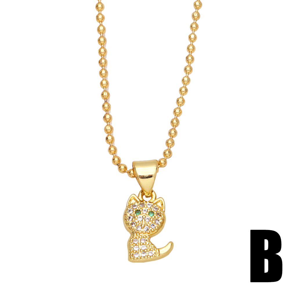 Cute Animal Kitty Pendant Copper 18K Gold-plated Inlaid Zircon Necklace