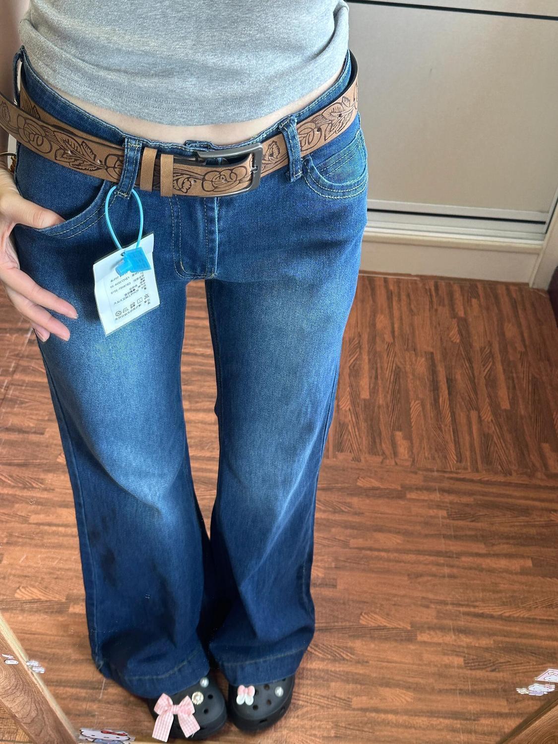 复古高腰遮肉水洗喇叭牛仔裤女春秋新款大码胖mm时尚百搭拖地裤子