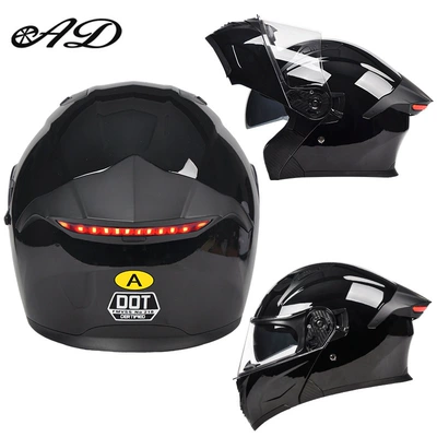 for Men and Women, Open-Face | Motosiklet kaskı (dəbilqə) - newly-upgraded-taillight-model-glossy-black-high-definition-mirror-m54-56-head-circumference