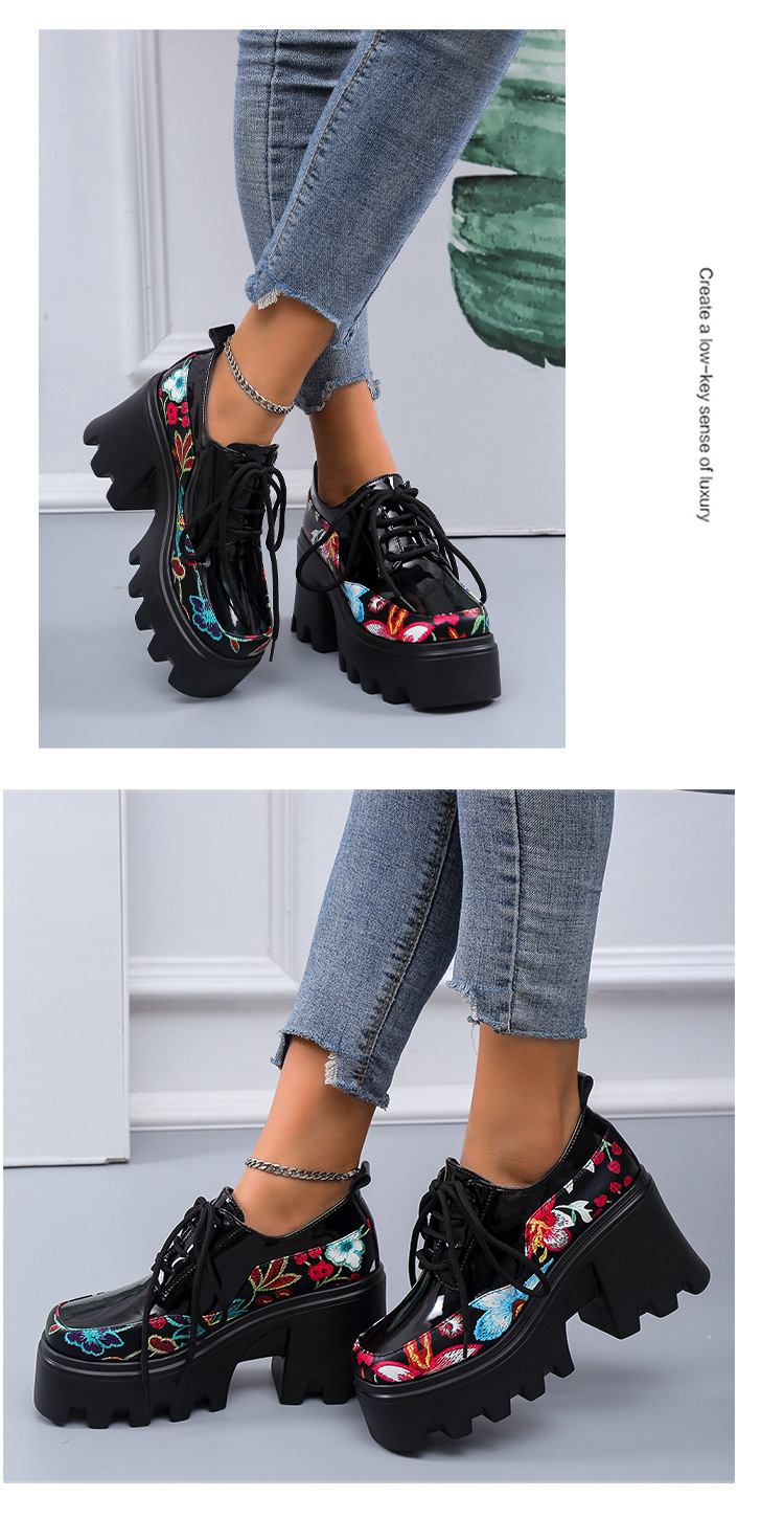 lace-up retro pattern waterproof platform shoes NSFH127803