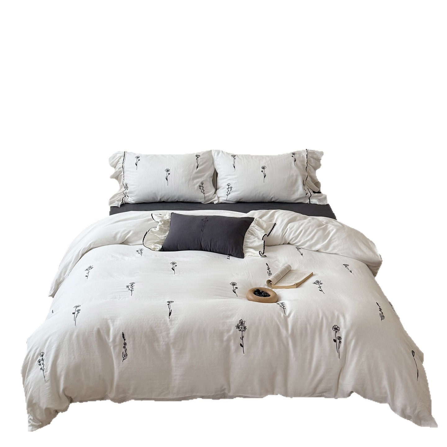 supple! Soft And Breathable Crinkled Gauze Four-piece Set, Pure Cotton, Double-layer Gauze, French Lace, Girly Bedding_voghion.com