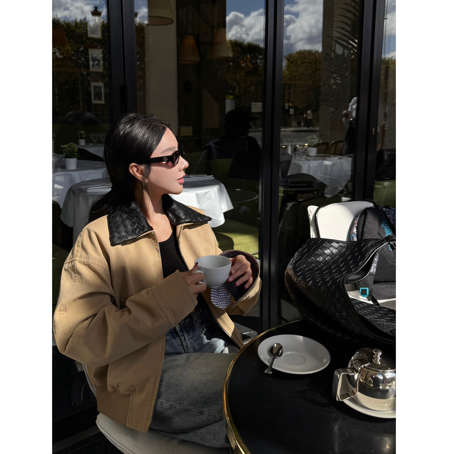 Thirteen Xin Bv Same Fabric Detachable Hand-Woven Sheepskin Collar Two-Way Jacket Women's Autumn