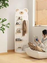 奶油穿衣镜全身镜落地镜子可旋转试衣镜洞洞板一体风家用衣挂