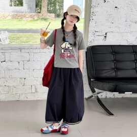 女童夏装套装儿童2026洋气时髦新款超好看短袖T恤时尚阔腿裤大童