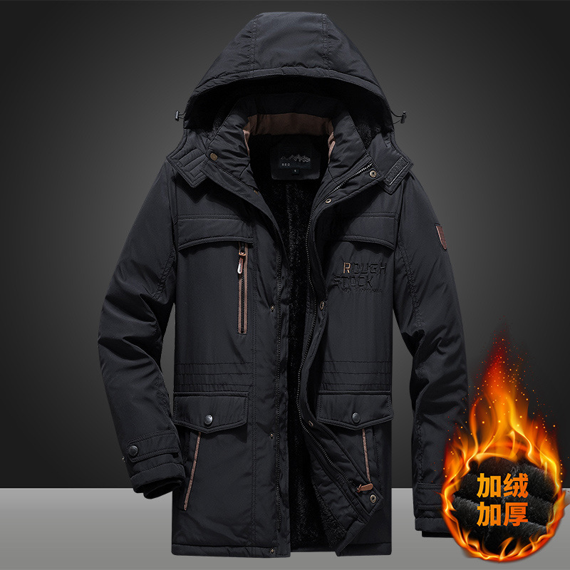 Ropa de hombre de algodón grueso de color sólido, chaqueta de algodón grueso al aire libre, chaqueta de algodón de invierno grande, chaqueta media y larga