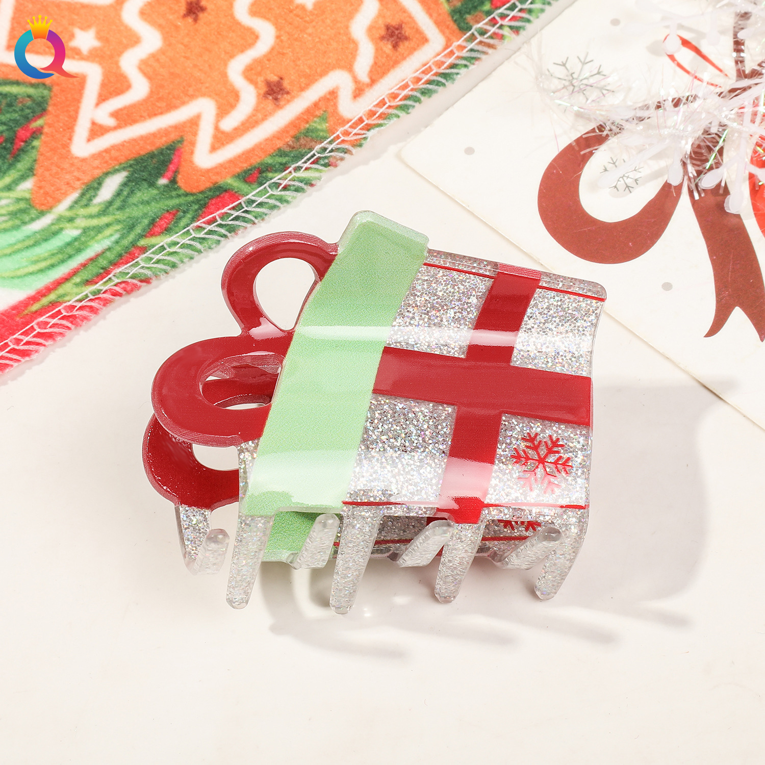 Christmas gift Odd reading cross border acrylic Christmas cartoon glitter hair clip disc hair clip senior sense shark clip hair accessories wholesale_voghion.com