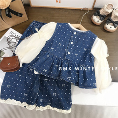 女童套装秋新款洋气时髦童装宝宝牛仔三件套春秋季儿童衣服外贸