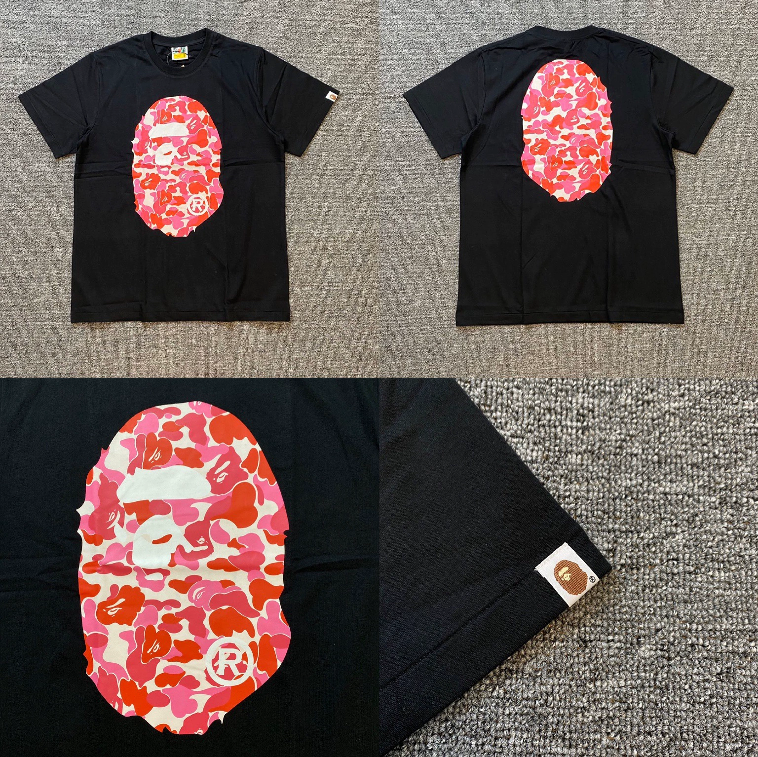 Стильный брендовый топ BAPE с половинными рукавами TEE для мужчин и женщин, камуфляж голова обезьяны, высокого уровня, свободный крой, короткий рукав