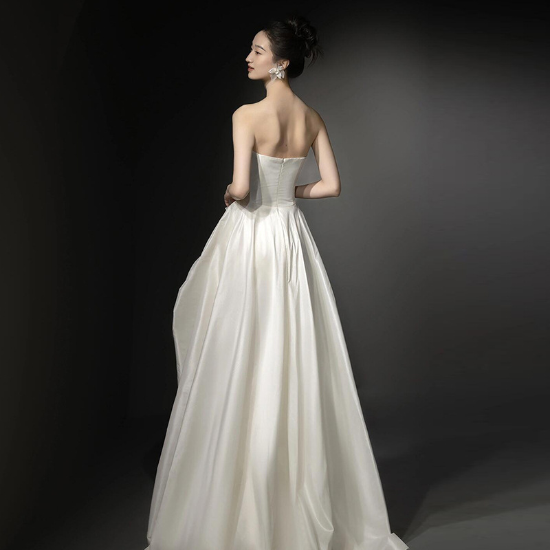 Vestido de boda ligero de satén francés de otoño 2025, nuevo vestido de flores de pecho, Sensi, viaje de bienvenida al aire libre, venta de纱 image 4