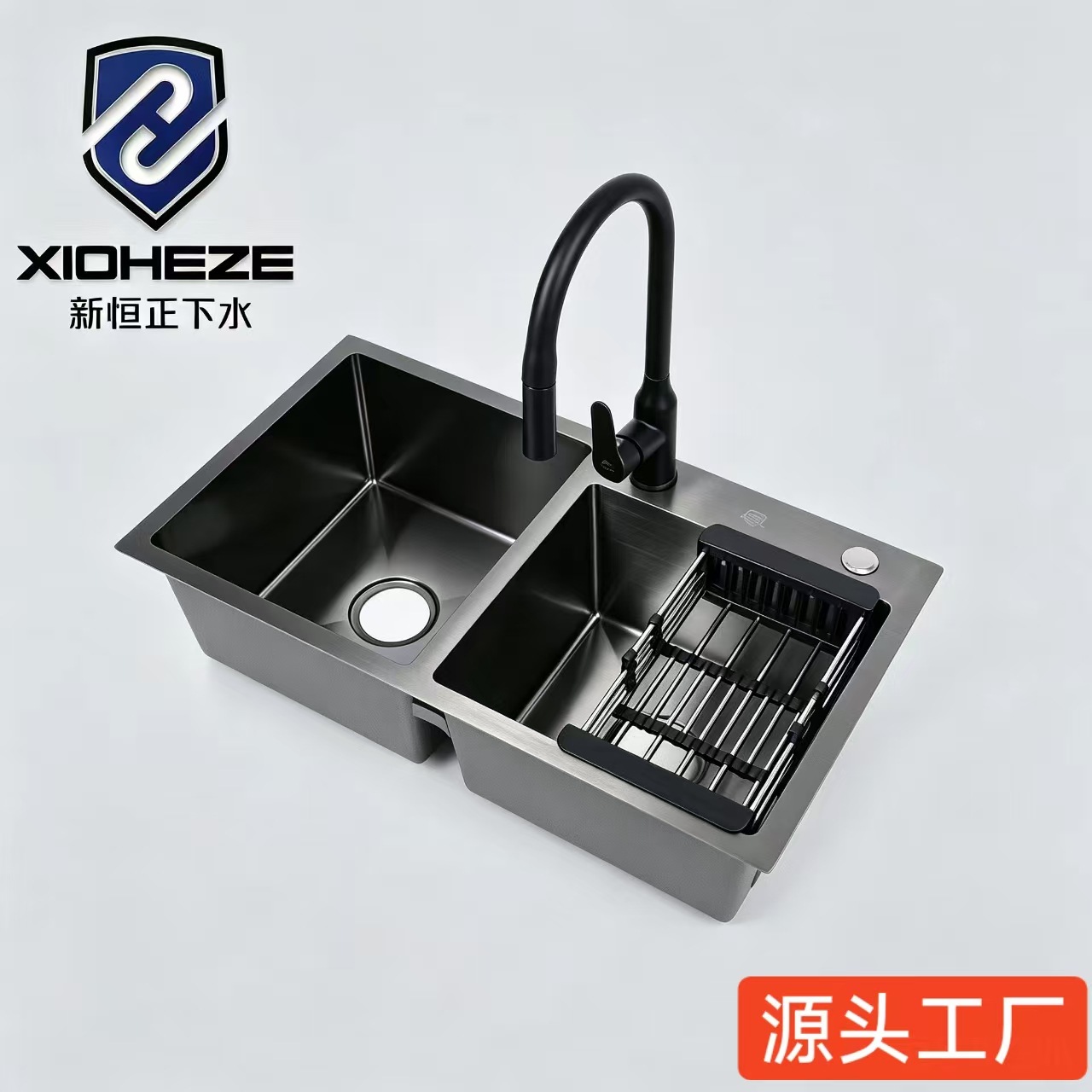 跨境货源不锈钢水槽7843手工盆双槽涂层洗菜盆水池家用厨房洗碗槽