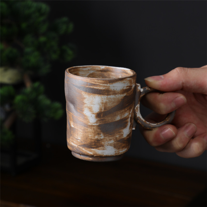 Retro ceramic coffee cup Hand -punching ear coffee ceramic cup…